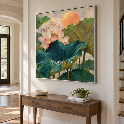 Lotus Daybreak: Colorful Lotus Pond Wall Art — entry silver