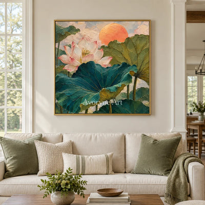 Lotus Daybreak: Colorful Lotus Pond Wall Art — living gold