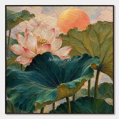 Lotus Daybreak: Colorful Lotus Pond Wall Art — primary