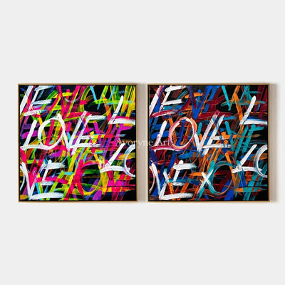 Hidden Prelude, hand-painted colorful love diptych by Caleb Monroe