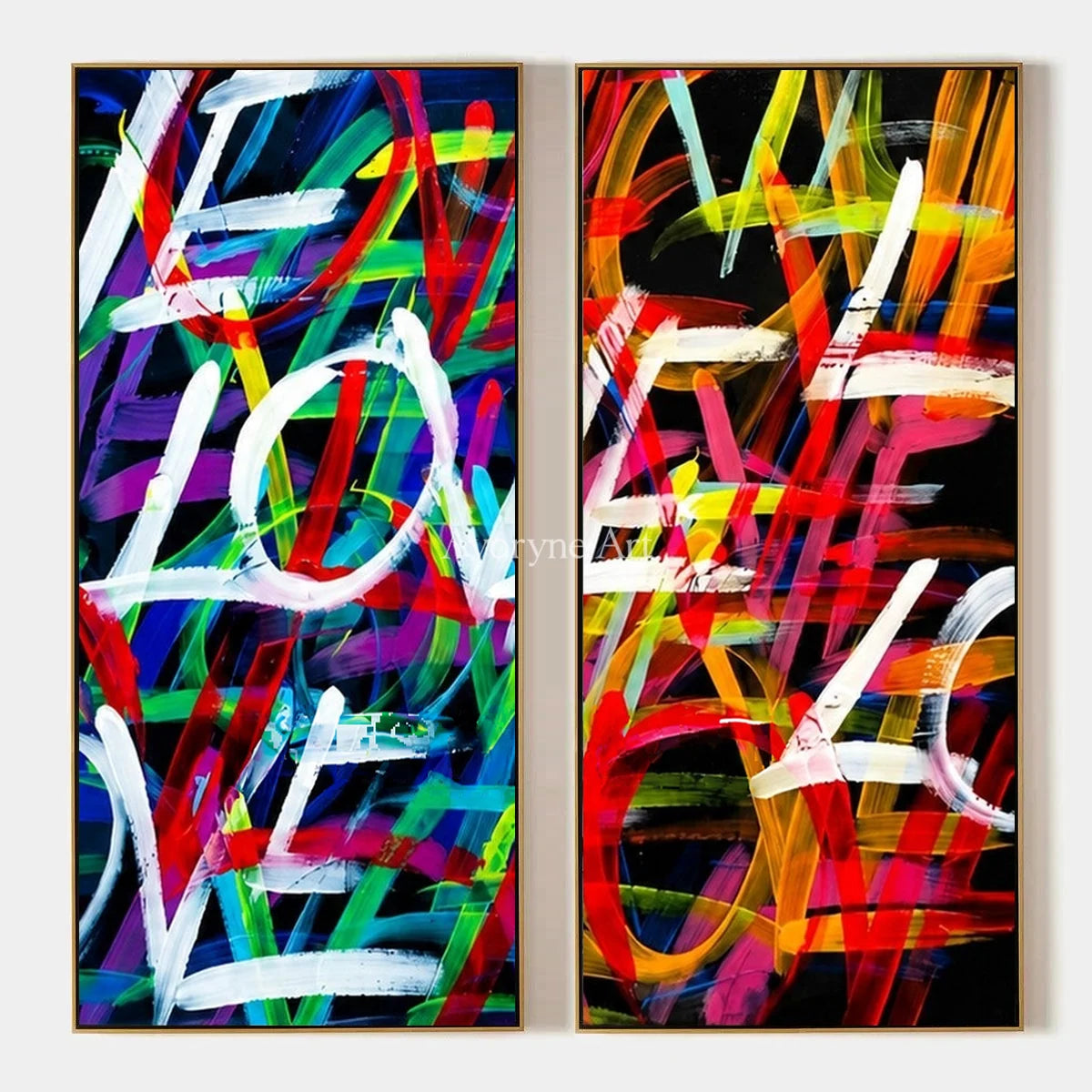 Hidden Trace, hand-painted colorful love diptych by Caleb Monroe
