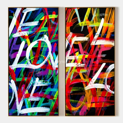 Hidden Trace, hand-painted colorful love diptych by Caleb Monroe