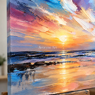 Violet Sundown: Colorful Ocean Sunset Wall Art — detail easel