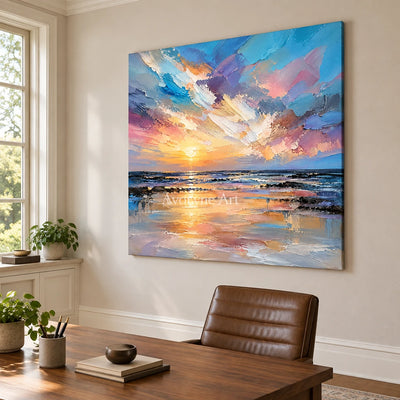 Violet Sundown: Colorful Ocean Sunset Wall Art — office frameless