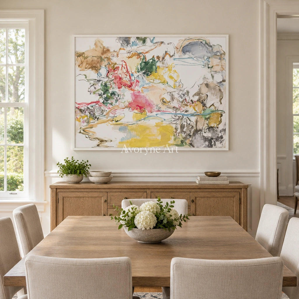 Ivory Painted Cadence: Colorful Organic Lines — dining white