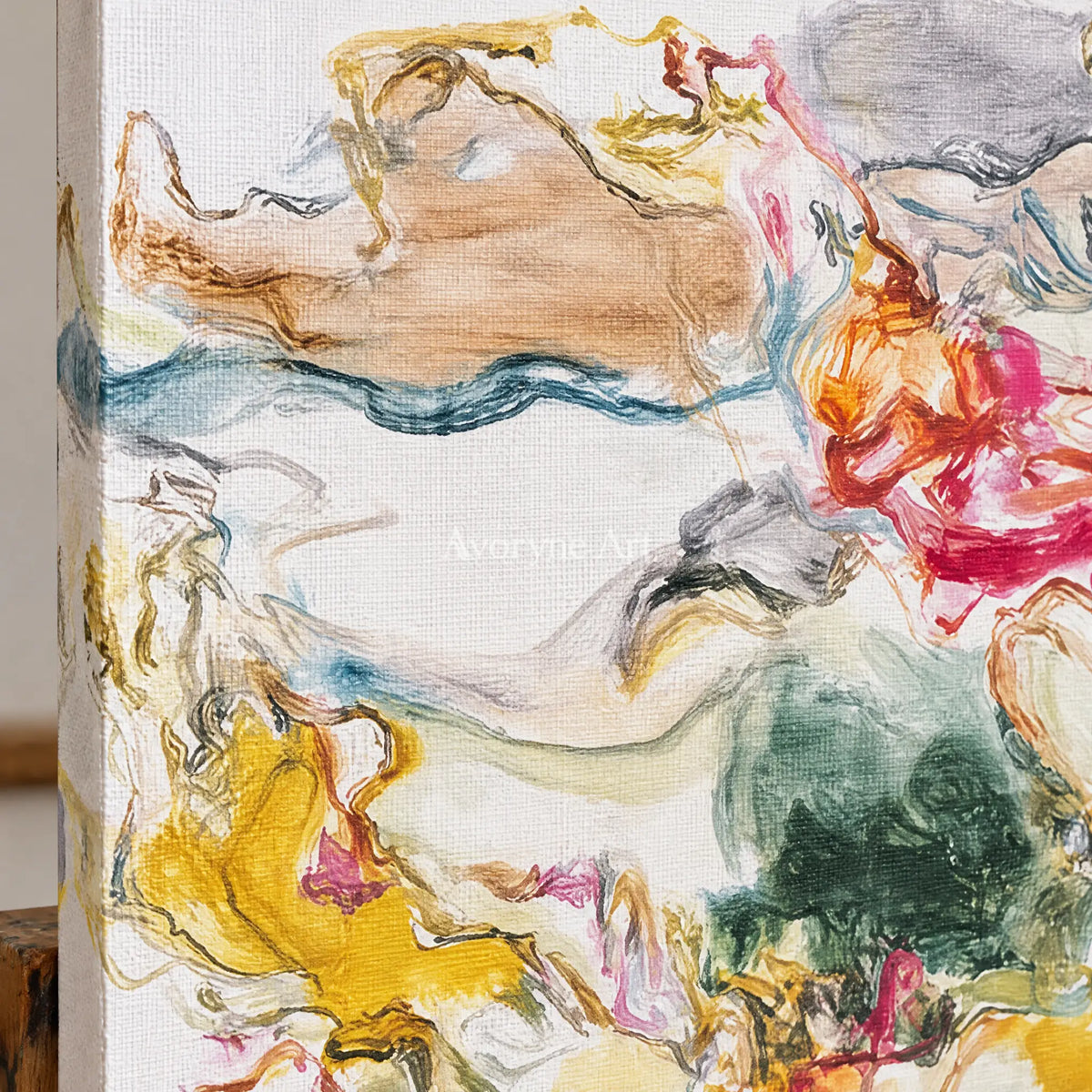 Ivory Painted Current: Colorful Organic Lines — detail easel