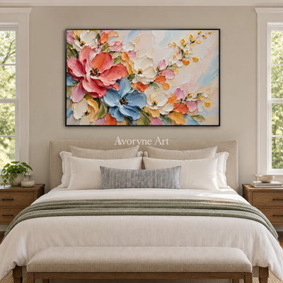 Blooming Arc: Colorful Pink Floral Relief Wall Art — bedroom black