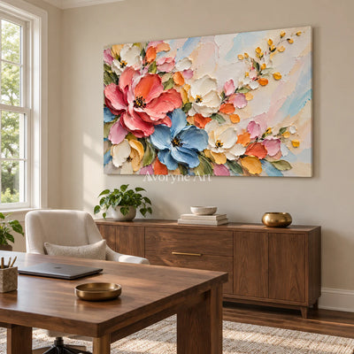 Blooming Arc: Colorful Pink Floral Relief Wall Art — office frameless
