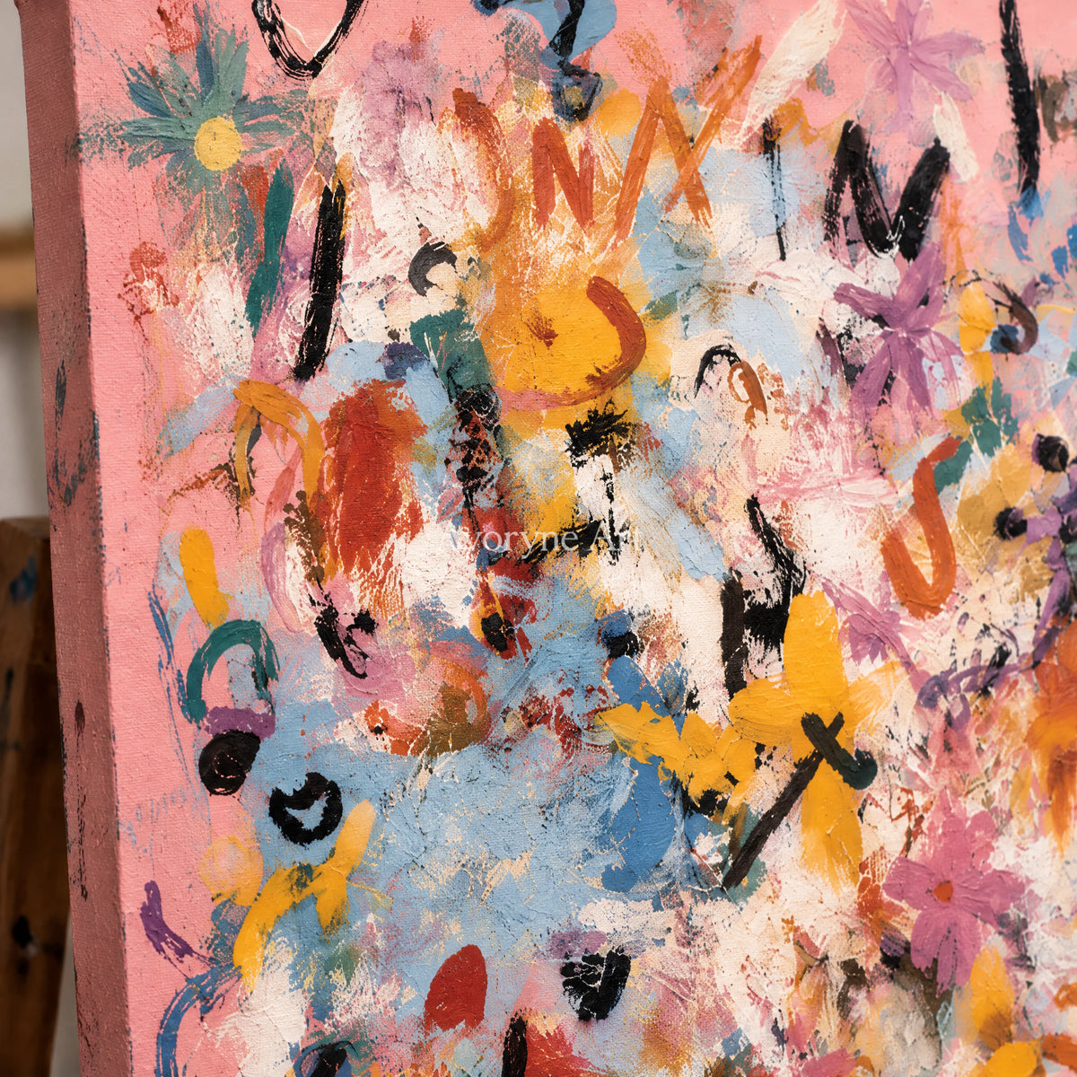 Candy Scribble: Colorful Pink Graffiti Wall Art — detail easel