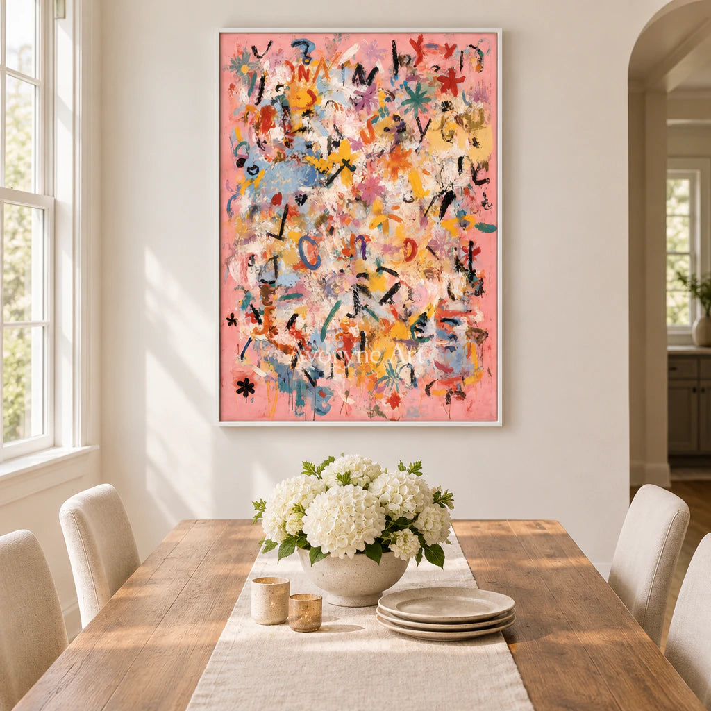Candy Scribble: Colorful Pink Graffiti Wall Art — dining white