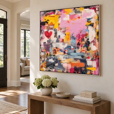 Rose Collage: Colorful Pink Heart Abstract Wall Art — entry silver
