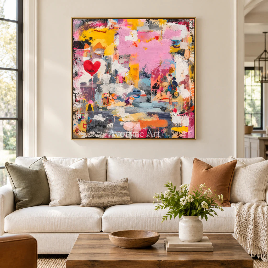 Rose Collage: Colorful Pink Heart Abstract Wall Art — living gold