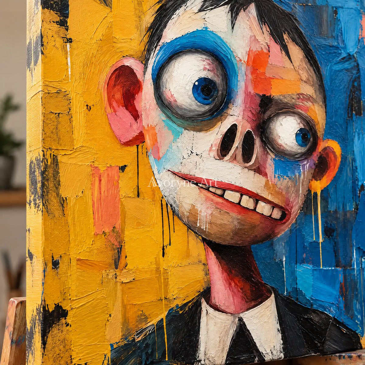 Wide-Eyed Wonder: Colorful Pop Character Wall Art — detail easel