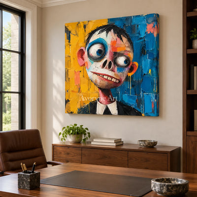 Wide-Eyed Wonder: Colorful Pop Character Wall Art — office frameless