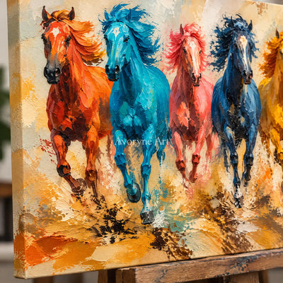 Aven Copper Gallop: Colorful Running Horses Wall Art — detail easel