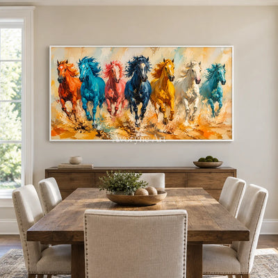 Aven Copper Gallop: Colorful Running Horses Wall Art — dining white