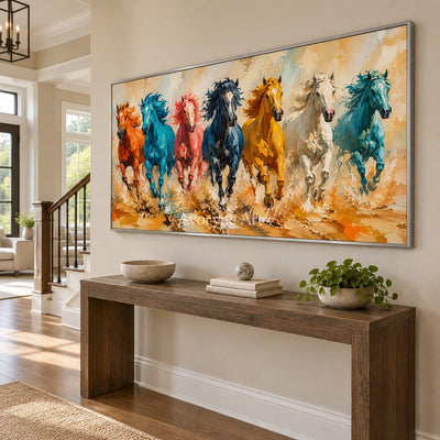 Aven Copper Gallop: Colorful Running Horses Wall Art — entry silver
