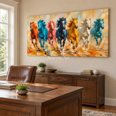 Aven Copper Gallop: Colorful Running Horses Wall Art — office frameless