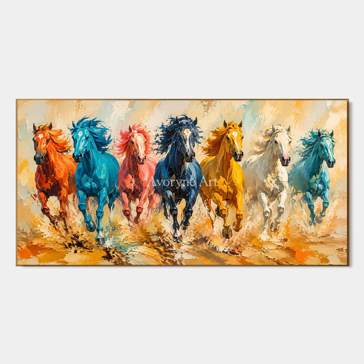 Aven Copper Gallop: Colorful Running Horses Wall Art — primary