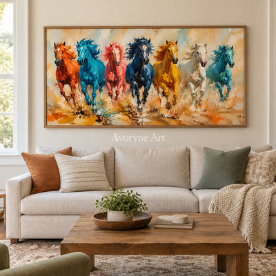 Aven Copper Gallop: Colorful Running Horses Wall Art — villa wood
