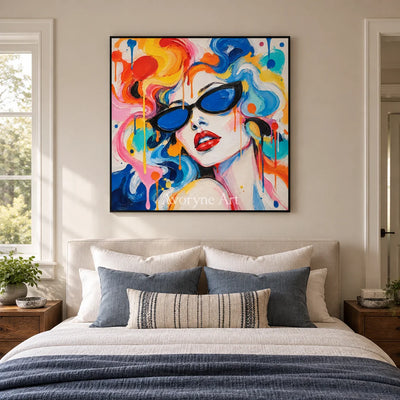 Prismatic Muse: Colorful Sunglasses Portrait Art — bedroom black