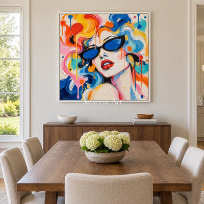 Prismatic Muse: Colorful Sunglasses Portrait Art — dining white