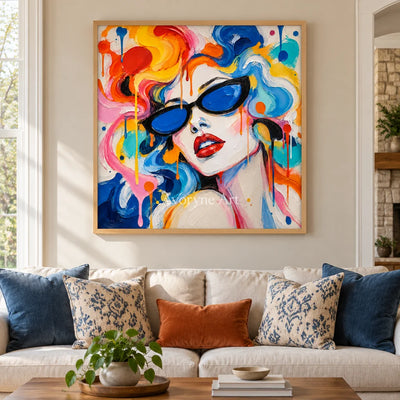 Prismatic Muse: Colorful Sunglasses Portrait Art — villa wood