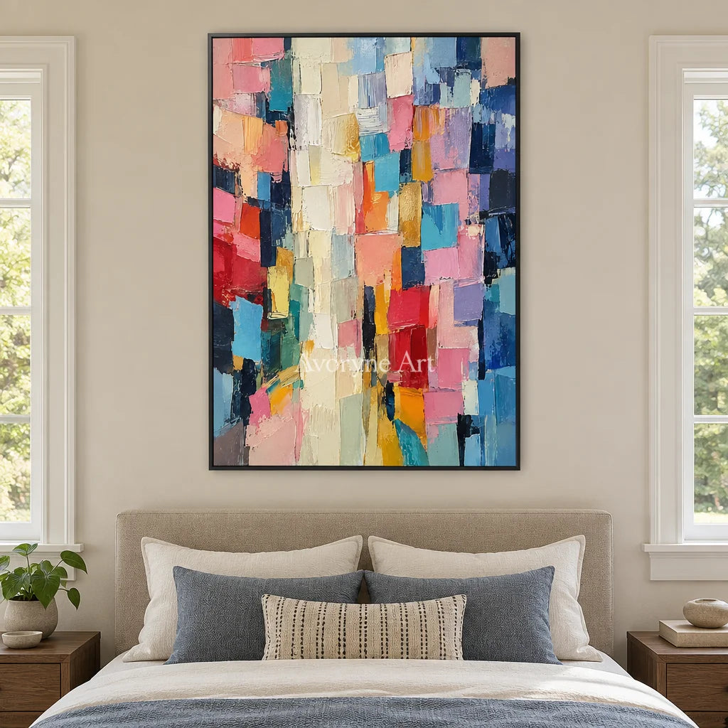 Pastel Tesserae: Colorful Textured Abstract Wall Art — bedroom black