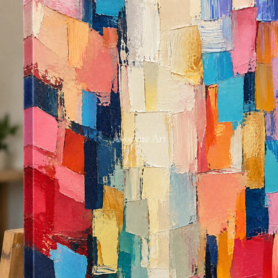 Pastel Tesserae: Colorful Textured Abstract Wall Art — detail easel