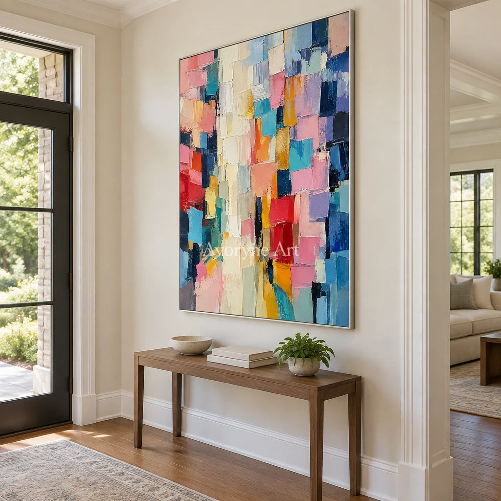 Pastel Tesserae: Colorful Textured Abstract Wall Art — entry silver