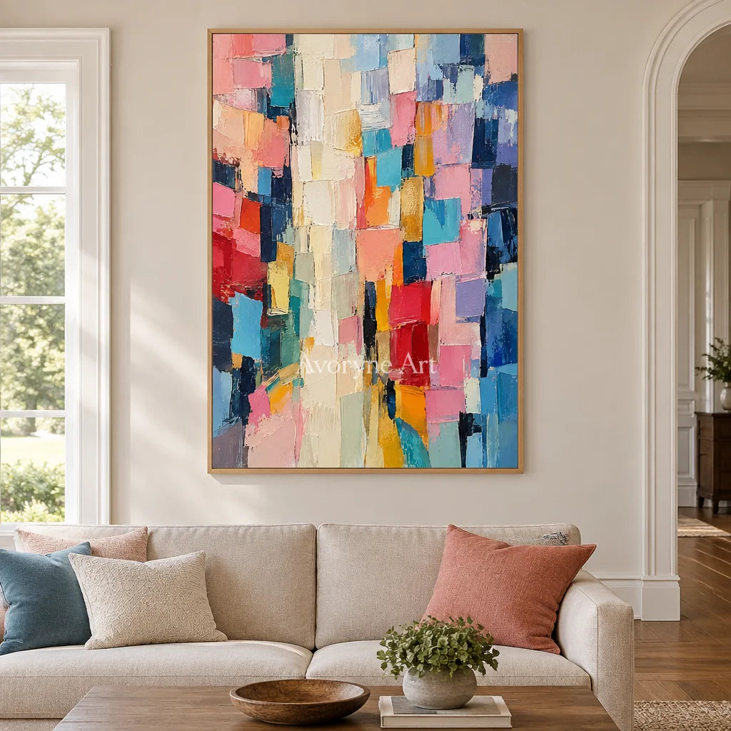 Pastel Tesserae: Colorful Textured Abstract Wall Art — villa wood