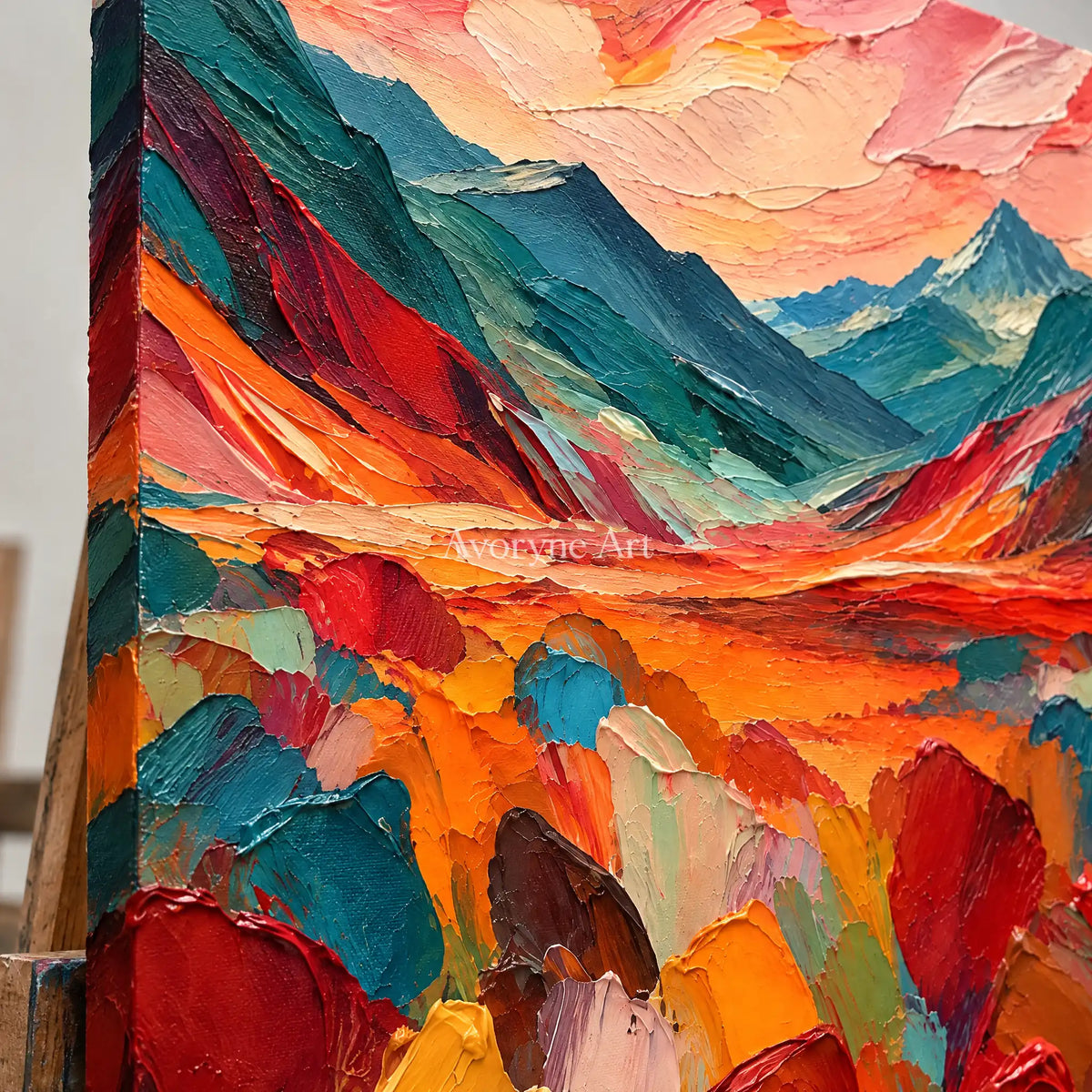 Ember Valley: Colorful Valley Landscape Wall Art — detail easel