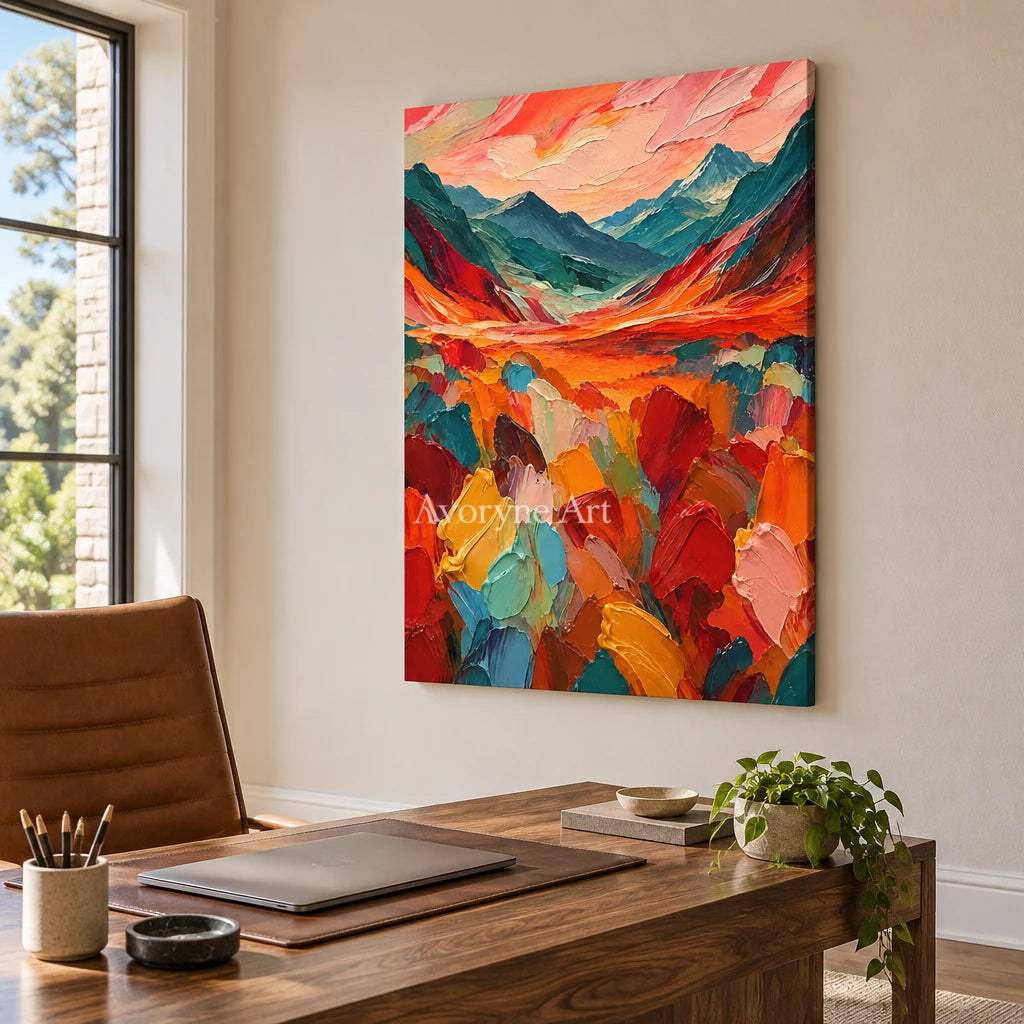Ember Valley: Colorful Valley Landscape Wall Art — office frameless