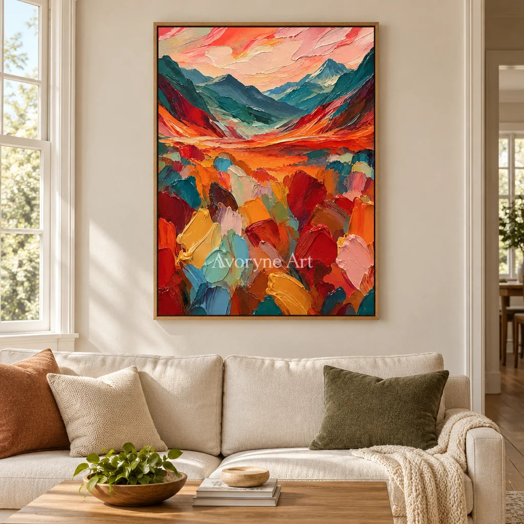Ember Valley: Colorful Valley Landscape Wall Art — villa wood