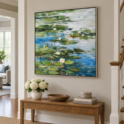 Lily Stillness: Colorful Water Lily Pond Wall Art — entry silver