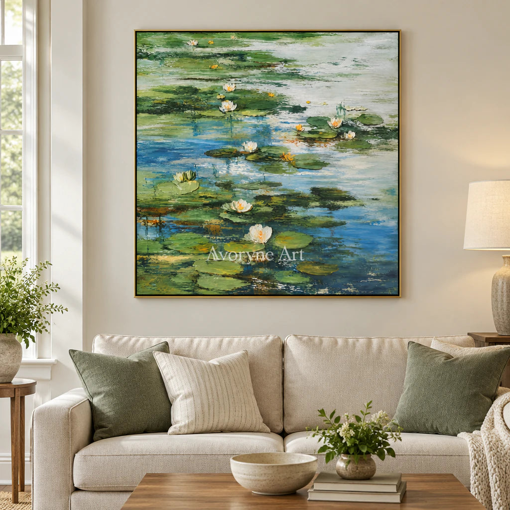 Lily Stillness: Colorful Water Lily Pond Wall Art — living gold