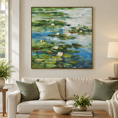 Lily Stillness: Colorful Water Lily Pond Wall Art — living gold