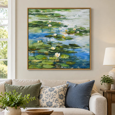 Lily Stillness: Colorful Water Lily Pond Wall Art — villa wood