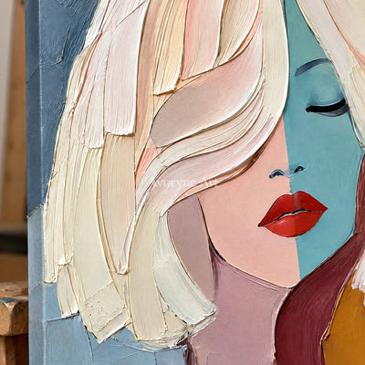Reverie Muse: Colorful Woman Portrait Wall Art — detail easel