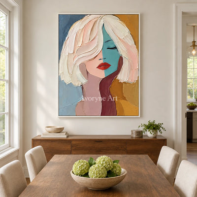 Reverie Muse: Colorful Woman Portrait Wall Art — dining white