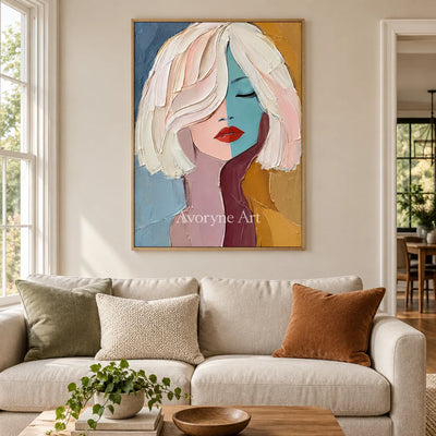 Reverie Muse: Colorful Woman Portrait Wall Art — villa wood