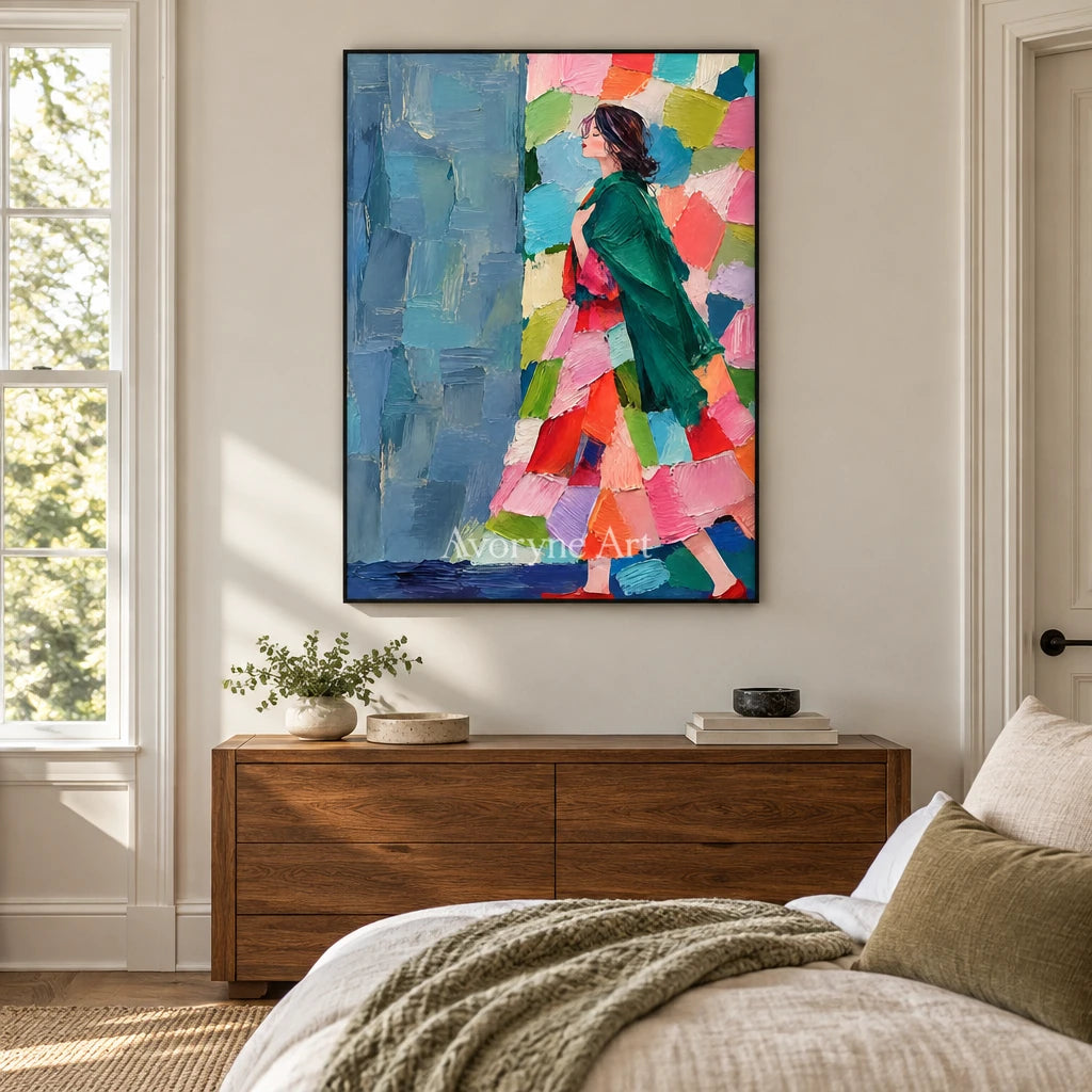 Emerald Poise: Colorful Woman Portrait Wall Art — bedroom black