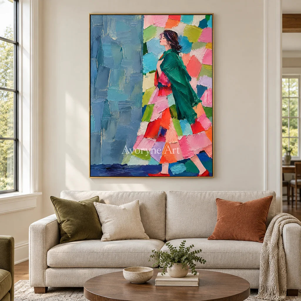 Emerald Poise: Colorful Woman Portrait Wall Art — living gold