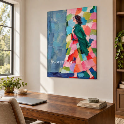 Emerald Poise: Colorful Woman Portrait Wall Art — office frameless