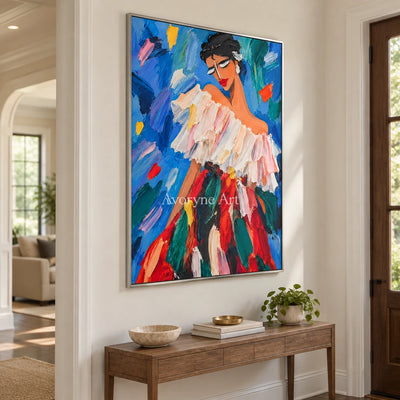 Ruffled Reverie: Colorful Woman Portrait Wall Art — entry silver