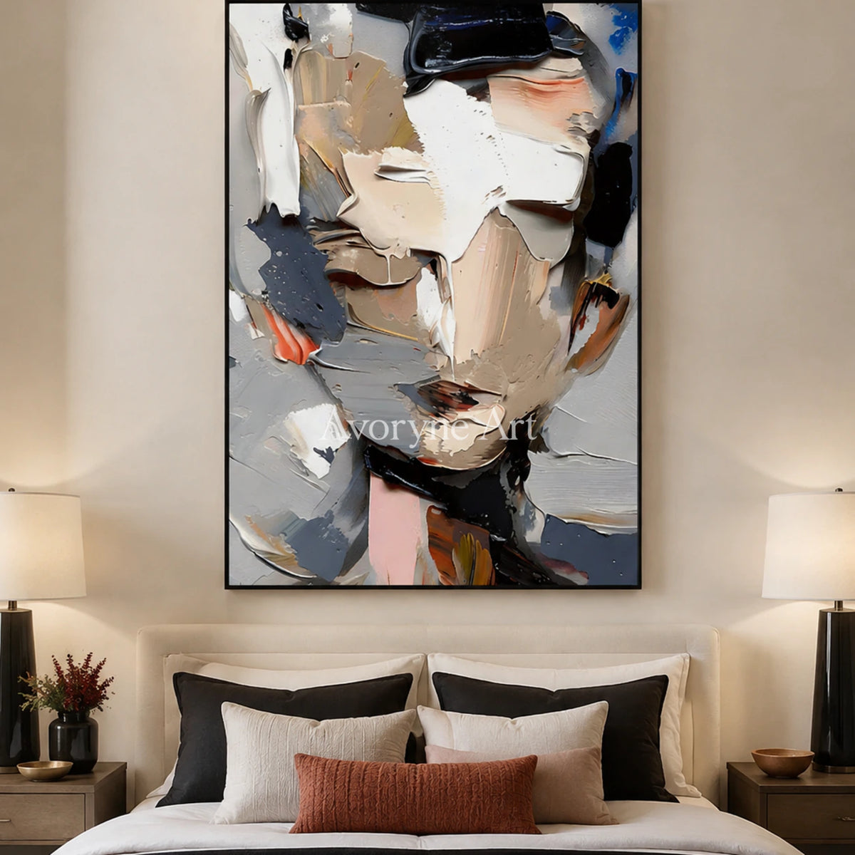 Unspoken Form: Contemporary Abstract Portrait Wall Art - bedroom black frame