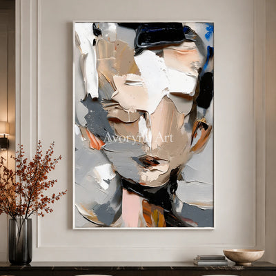 Unspoken Form: Contemporary Abstract Portrait Wall Art - dining room white frame