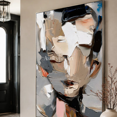 Unspoken Form: Contemporary Abstract Portrait Wall Art - entryway silver frame