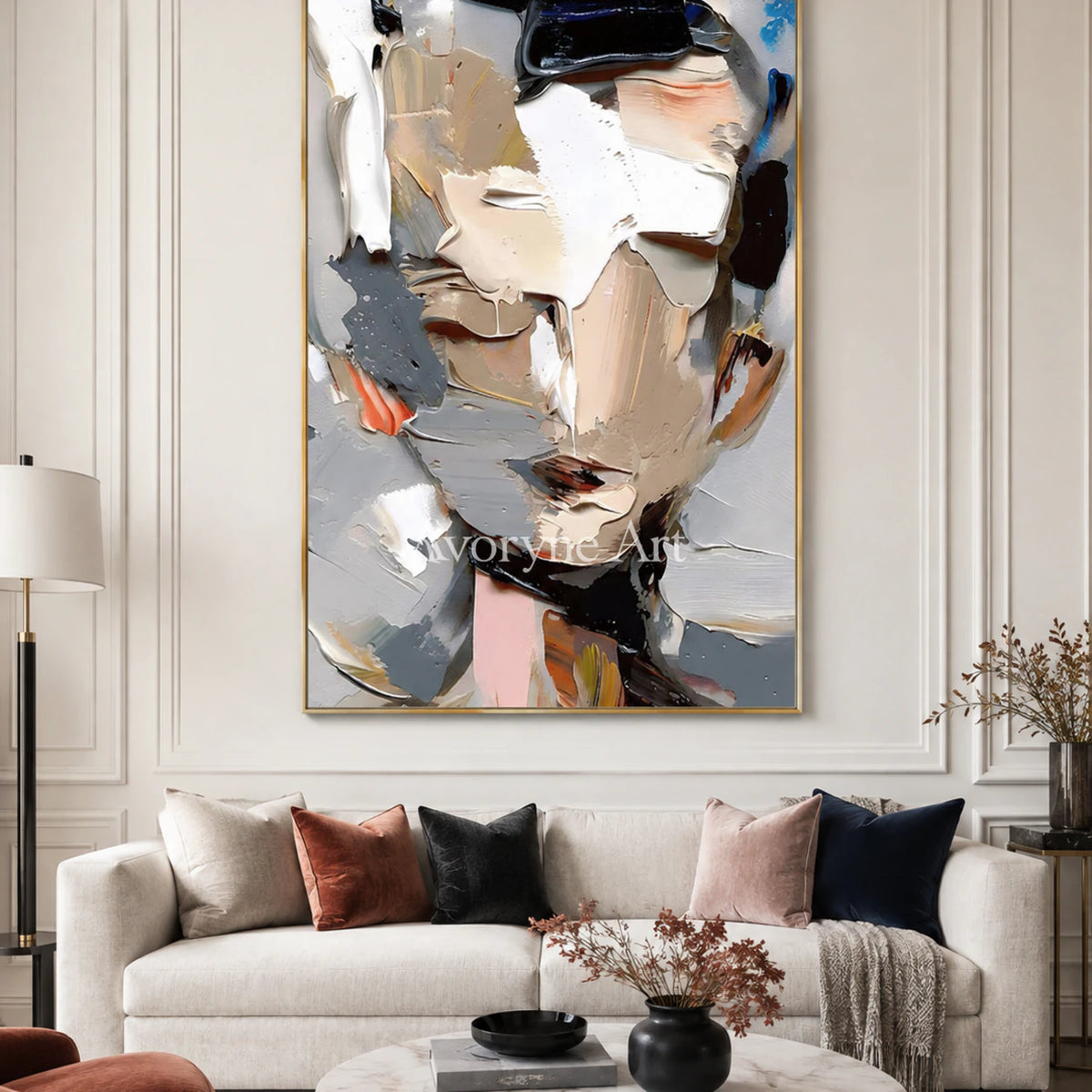 Unspoken Form: Contemporary Abstract Portrait Wall Art - living room gold frame