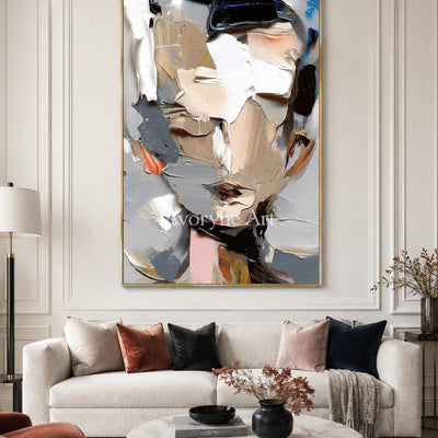 Unspoken Form: Contemporary Abstract Portrait Wall Art - living room gold frame